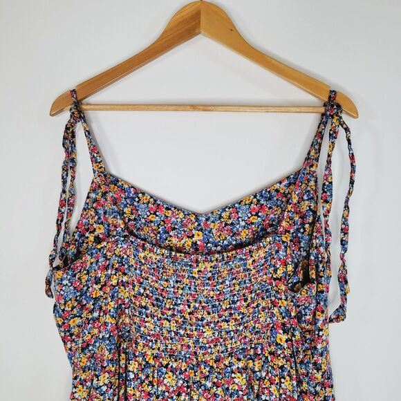 OLD NAVY Ditsy Floral Cami Mini Dress Size XXL Ruffle Smocked Pockets Tie - Picture 5 of 9